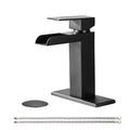 Waterfall Bathroom Faucet Black Single Handle Bathroom Sink Faucets 1 Or 3 Hole Solid Vanity Faucet With Deck Plate & Overflow Pop Up Drain Matte Black One Matte Black Deck Mounted Bathroom Matte Black Stainless Steel