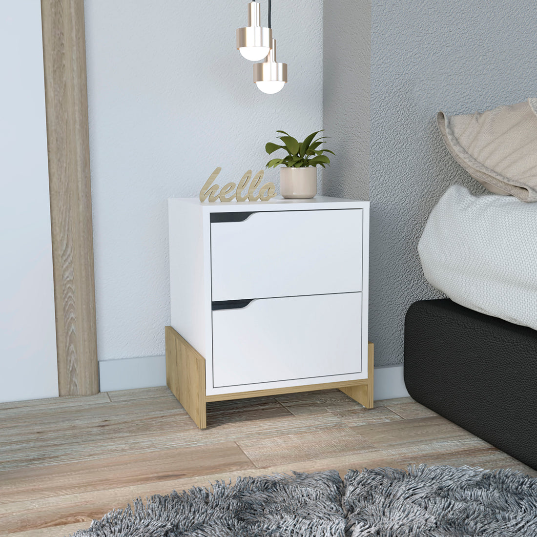 Luss Nightstand, Bedside Table With 2 Drawers Multicolor 2 Drawers Bedroom Modern Particle Board Engineered Wood