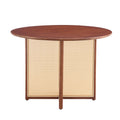 Chinese Countryside Retro Solid Wood Round Table, Simple Modern Imitation Rattan Table, Wooden Table, Desk. Suitable For Dining Room, Living Room, Office Walnut Rubber Wood