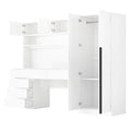 2 Door Wooden Storage Desk Wardrobe For Bedroom With Shelves And Drawers, White White Mdf Lvl