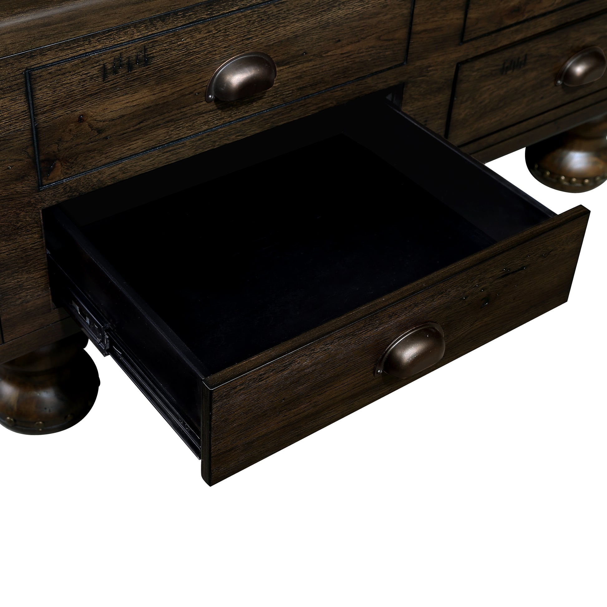 Solid Wood Rectangle Coffee Table For Living Room, 40 Inch Antique Coffee Table With 4 Drawers, Wood Center Table Tea Table With Rivet Decoration Legs.Easy Assembly, Espresso Espresso Pine