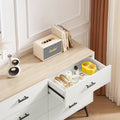 6 Drawer Dresser For Bedroom With Deep Drawers, Wood Dressers & Chest Of Drawers, Modern White Long Dressers For Closet Living Room, 47.2