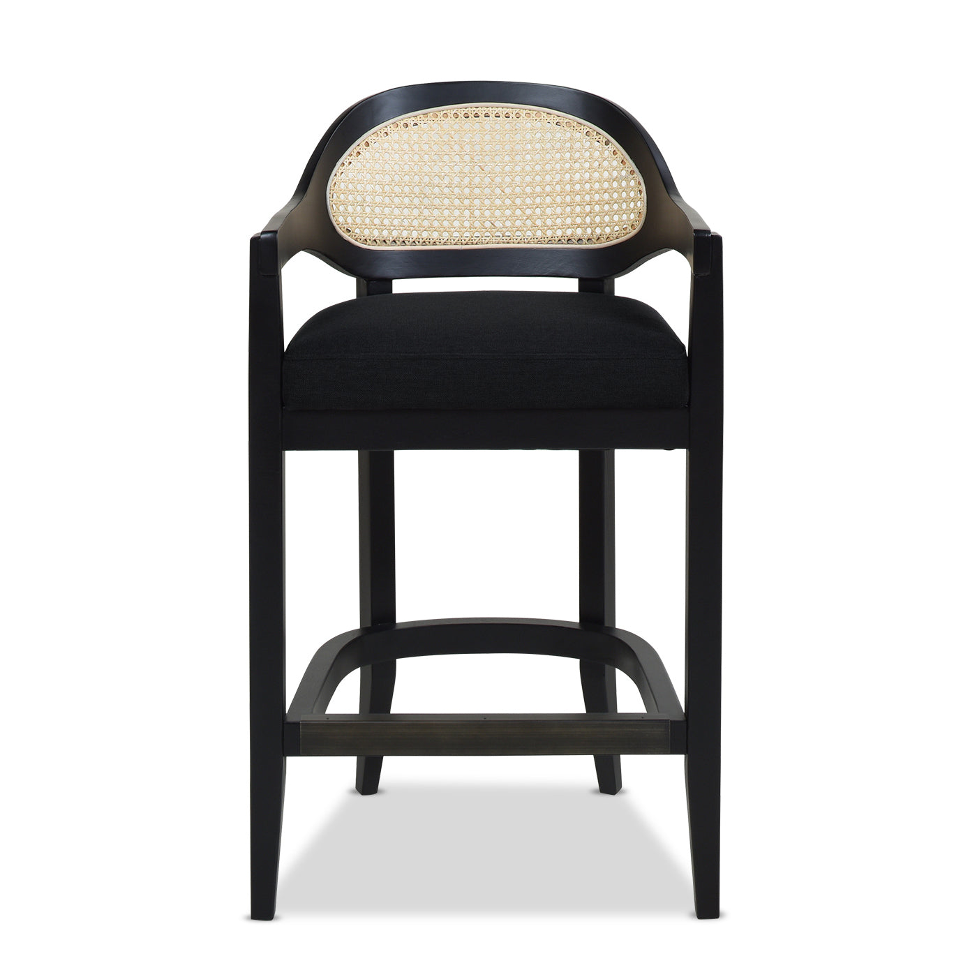 Americana Mid Century Modern 26" Cane Back Counter Stool, Jet Black Woven Black Foam Wood Fabric Rattan