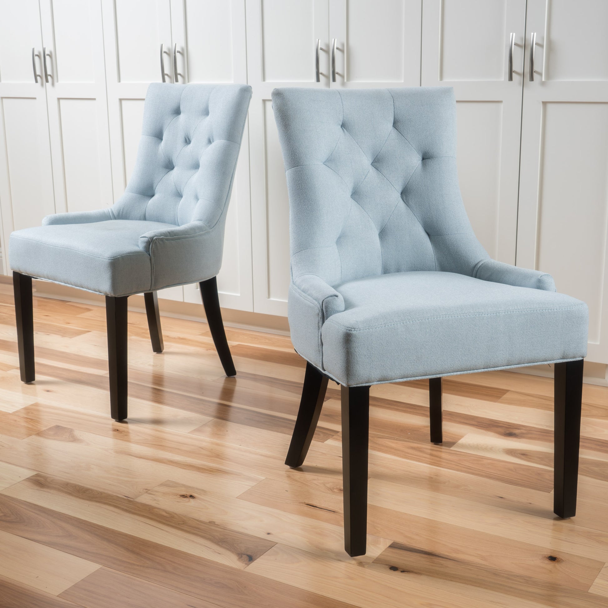 Cheney Dining Chair Kd Light Blue Wood Fabric