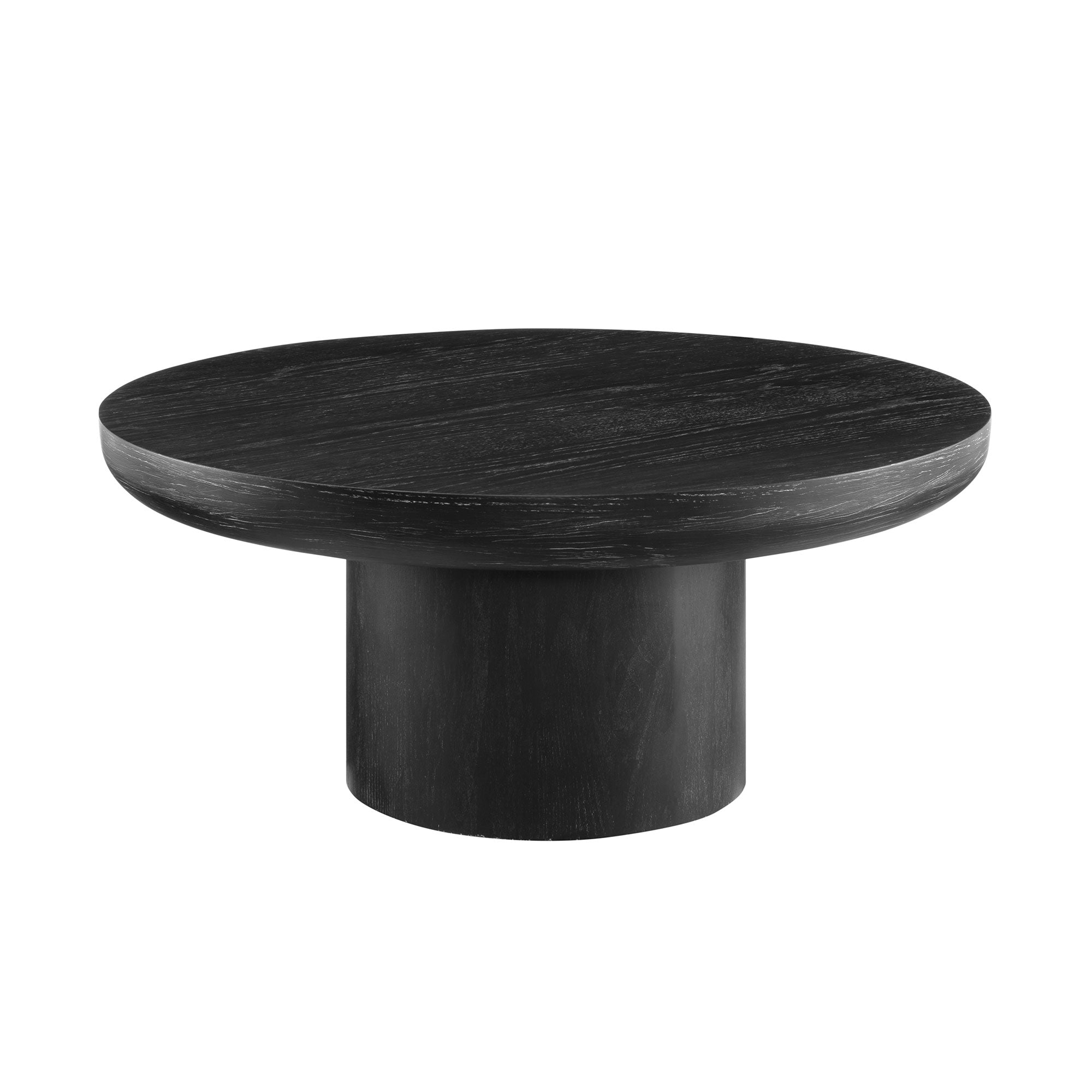 35.98Inch Round Coffee Table With Cylindrical Leg,Wood Veneer Tabletop Table,Rounded Sofa Side Table For Living Room Office,Black Black Mdf