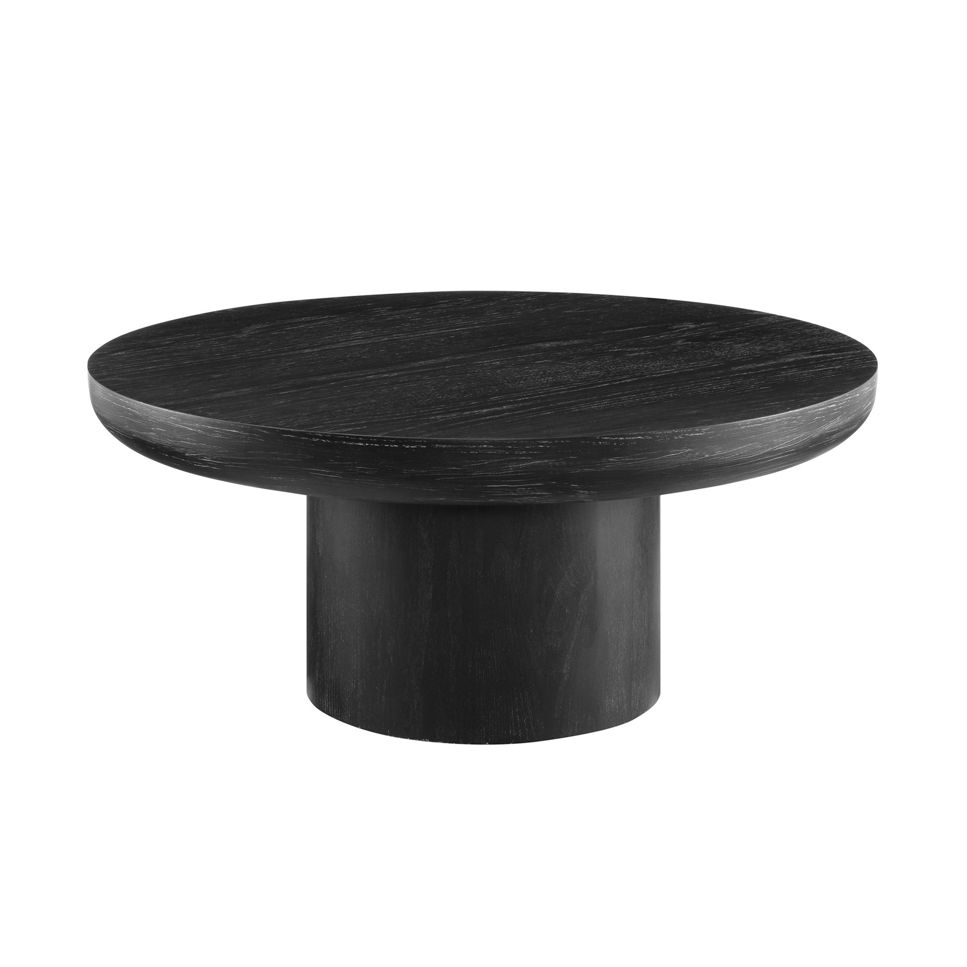 35.98Inch Round Coffee Table With Cylindrical Leg,Wood Veneer Tabletop Table,Rounded Sofa Side Table For Living Room Office,Black Black Mdf