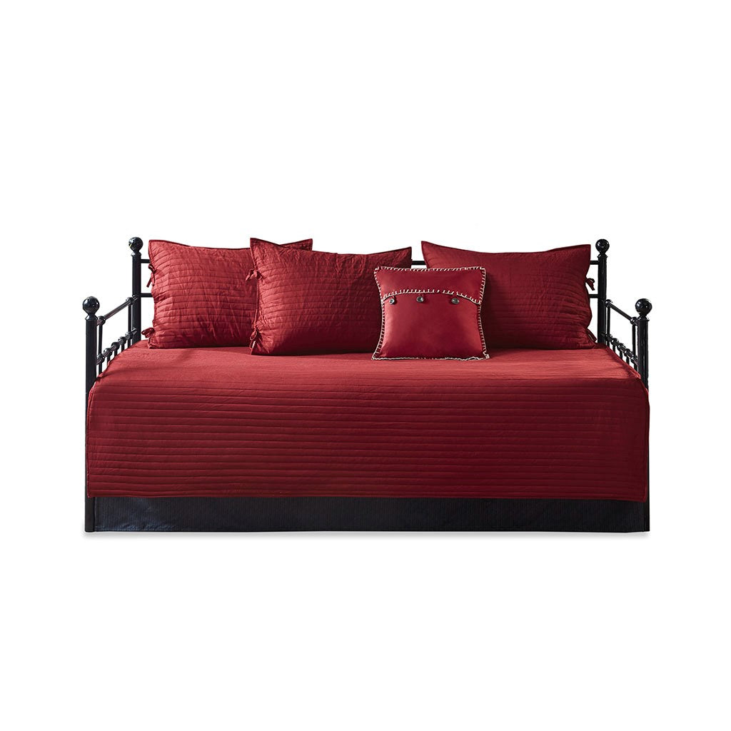 6 Piece Reversible Plaid Daybed Cover Set Red Daybed Red Microfiber