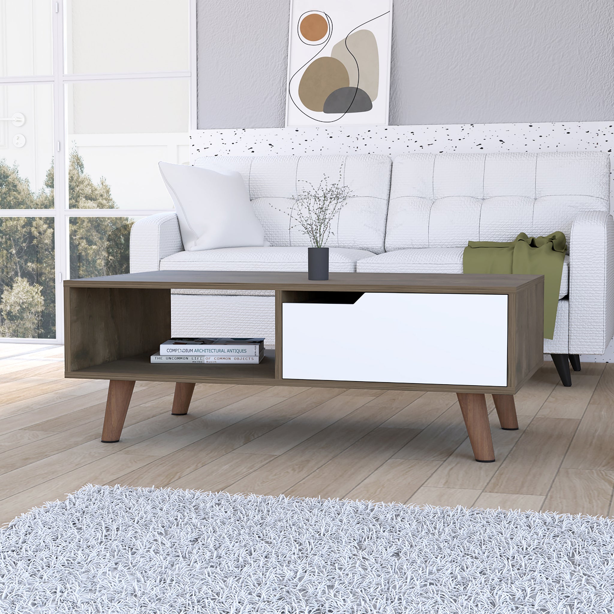 Hamburg Coffee Table 2.0One Open Shelf, One Drawer Multicolor Primary Living Space Contemporary Coffee & End Tables Rectangular Melamine Engineered Wood