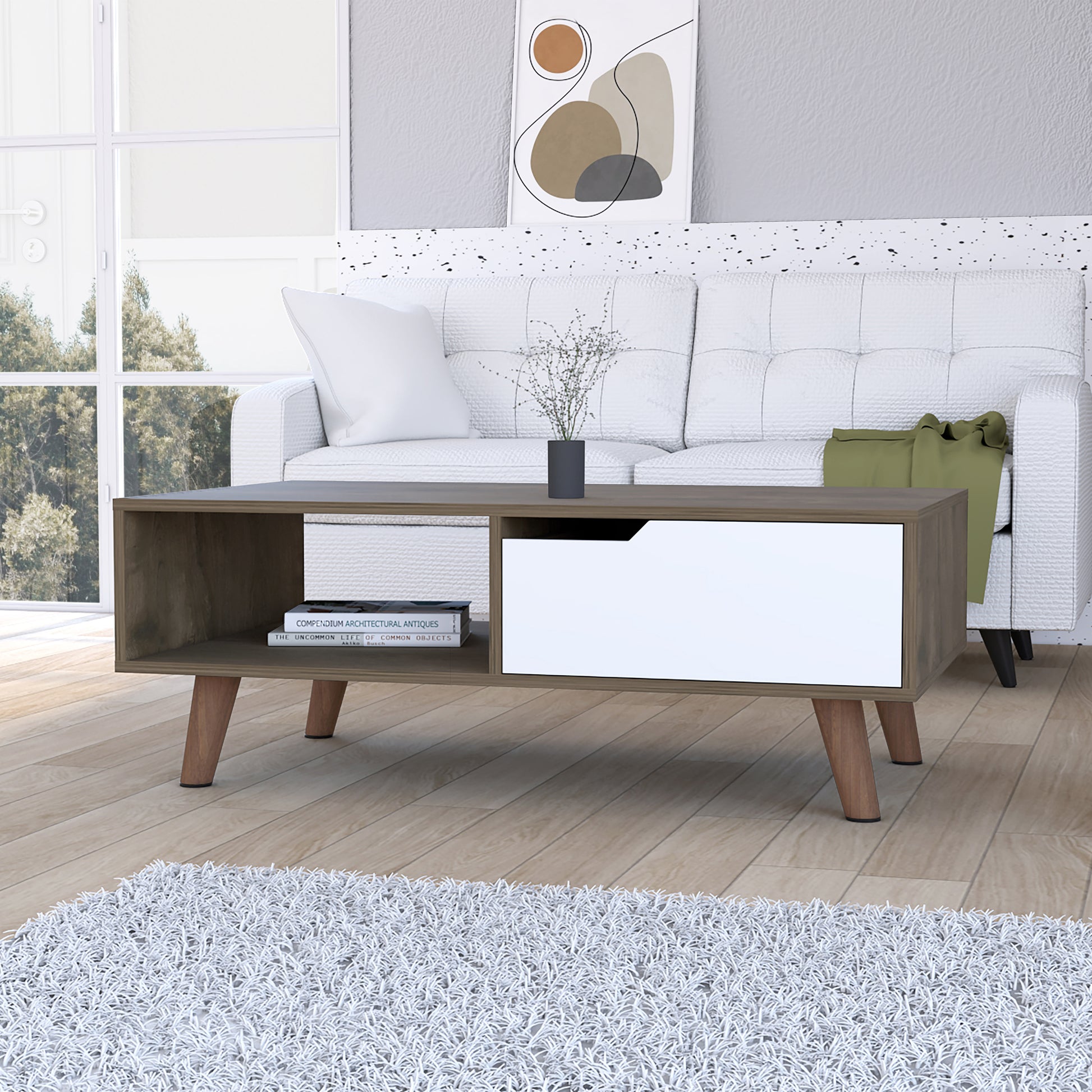 Hamburg Coffee Table 2.0One Open Shelf, One Drawer Multicolor Primary Living Space Contemporary Coffee & End Tables Rectangular Melamine Engineered Wood