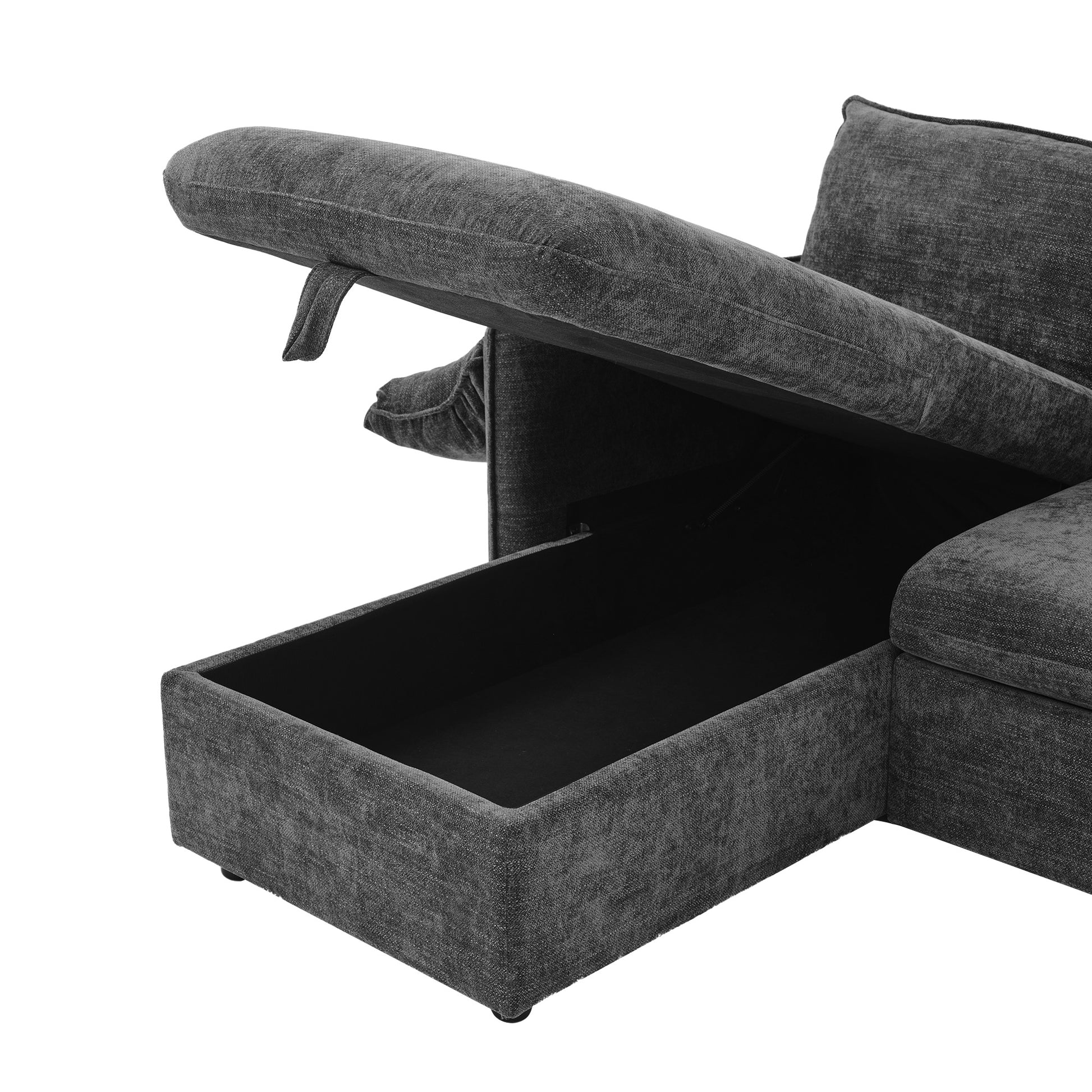 146.9" L Shaped Sofa Sectional Sofa Couch Pull Out Sofa Bed With A Movable Storage Ottoman, A Storage Chaise Lounge And Two Usb Ports For Living Room, Grey Grey Foam Linen 5 Seat