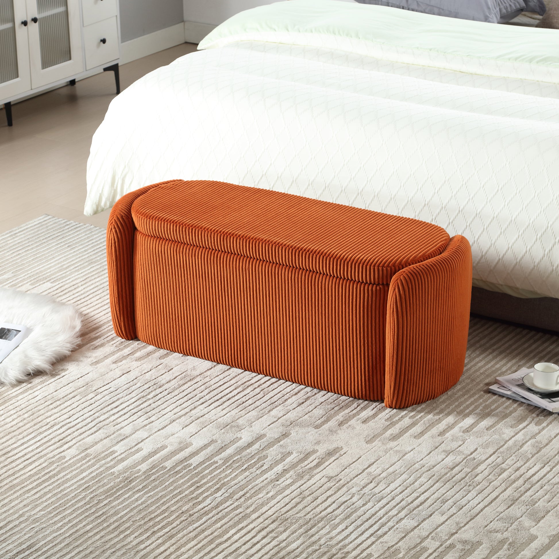 Coolmore Storage Ottoman,Bedroom End Bench,Upholstered Fabric Storage Ottoman With Safety Hinge, Entryway Padded Footstool, Ottoman Bench For Living Room & Bedroom Orange Orange Primary Living Space Foam Corduroy