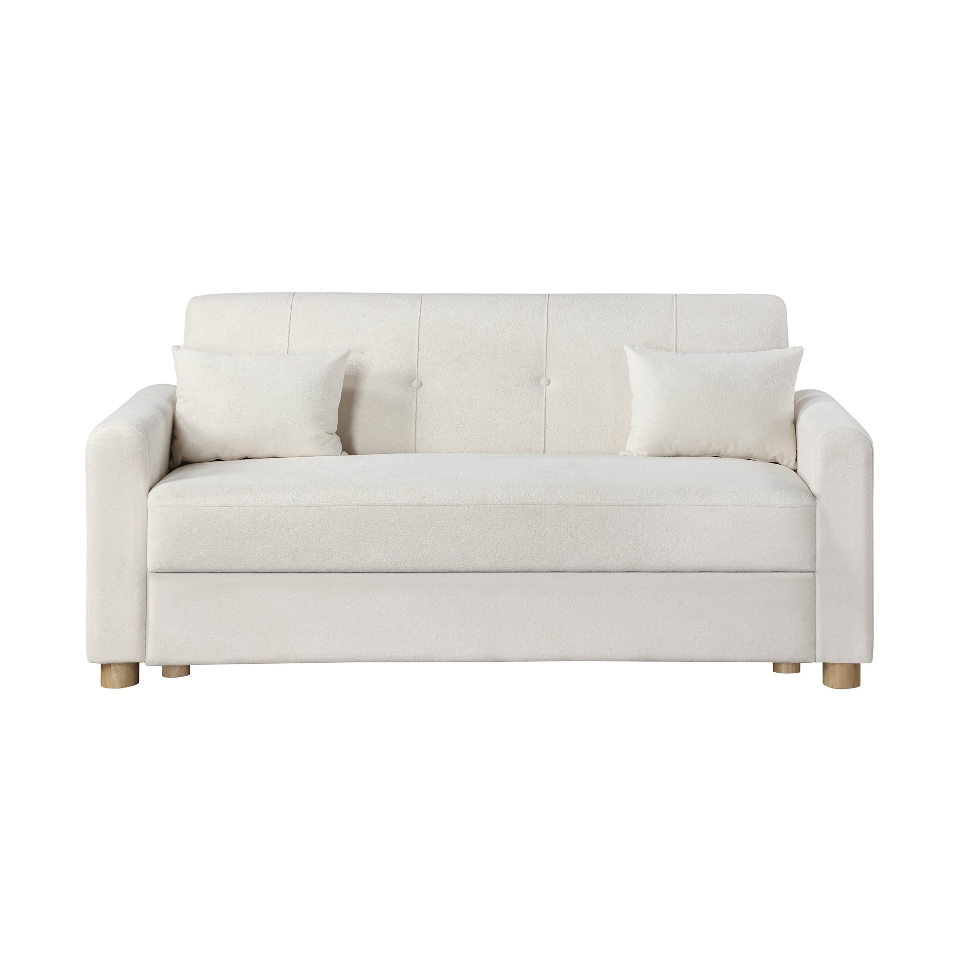 Thomas 66"W White Fabric Convertible Sleeper Loveseat With Storage White Fabric