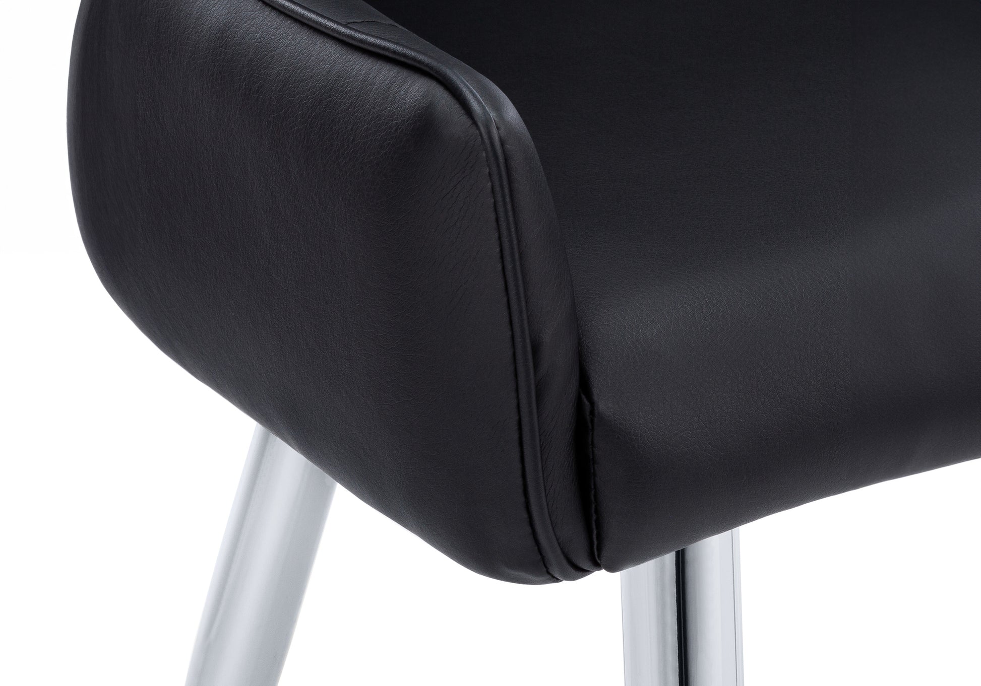 Dining Chair, Set Of 2, Side, Upholstered, Kitchen, Dining Room, Black Leather Look, Chrome Metal, Contemporary, Modern Black Foam Faux Leather