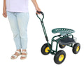 Garden Trolley Rolling Work Chair With Wheels, Garden Stool For Planting, 360 Degree Swivel Seat, Station Wagon Scooter With Steering Handle And Utility Tray, For Yard And Outdoors, Green Green Garden & Outdoor Iron