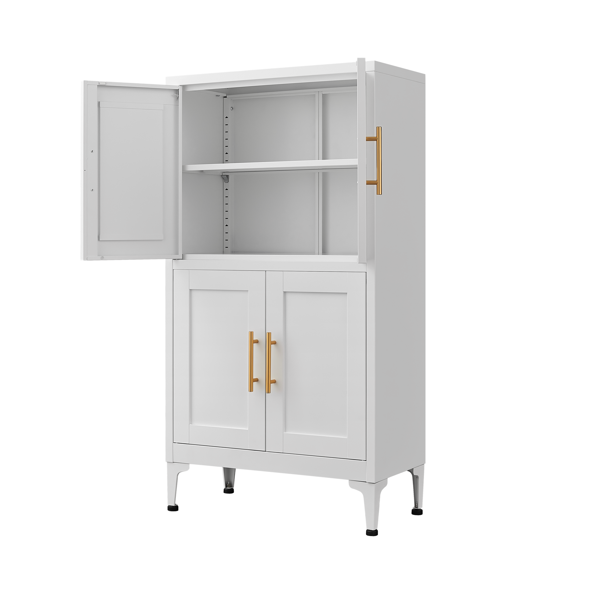 White Metal Kitchen Storage Cabinet, Kitchen Pantry Storage Cabinet With Doors And Shelves, Storage Cabinet With Adjustable Leveling Foot For Kitchen, Living Room And Dining Room W 3 4 Shelves White Metal