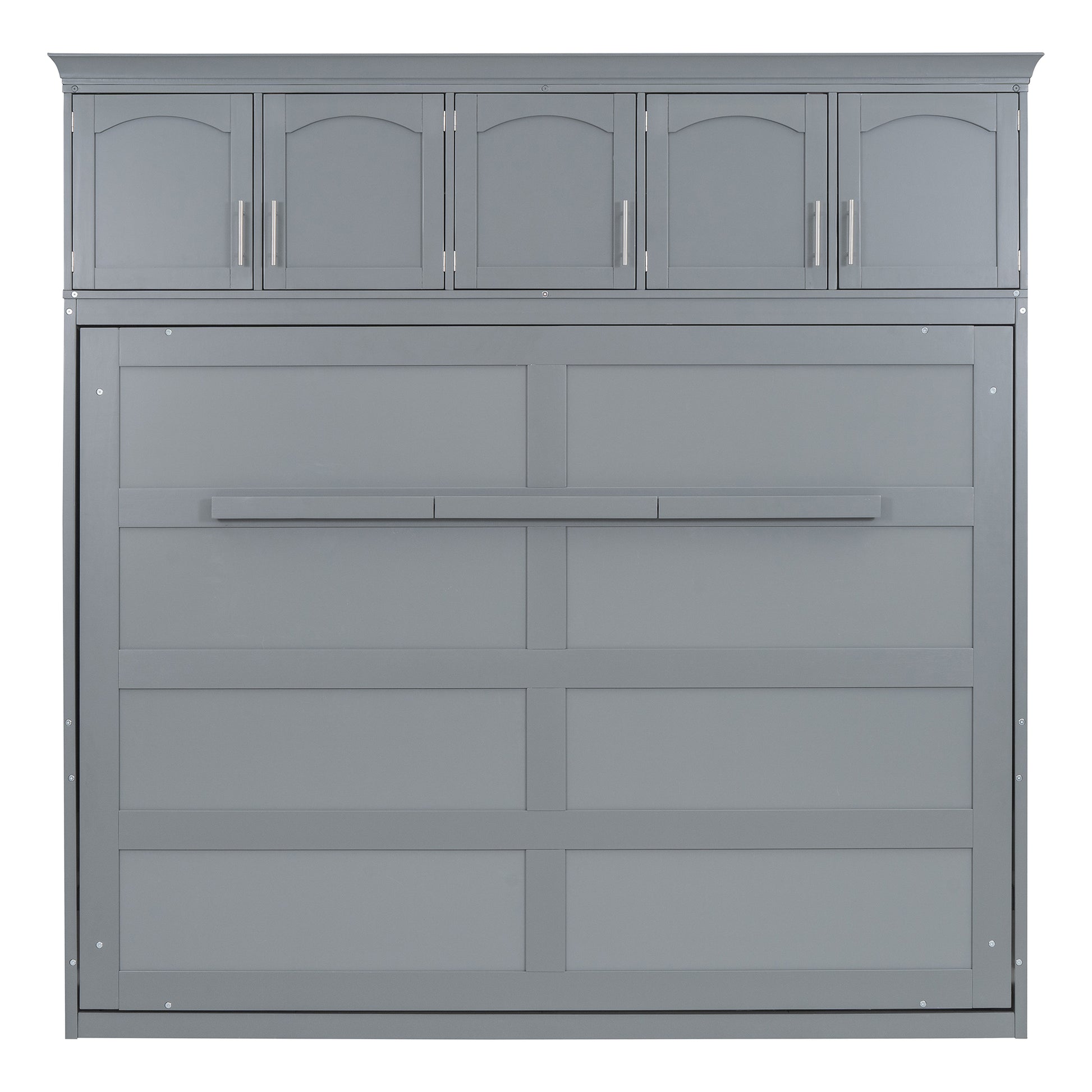 Full Size Murphy Bed Wall Bed With Top Cabinets,Gray Full Gray Plywood