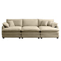 Oversized Modular Cushioned Sofa,With 3 Ottomans To Work As Sleeper Sofa Beds, 3 Seater Sofa With 3 Footstools,Tan Corduroy Fabric Tan Corduroy 3 Seat