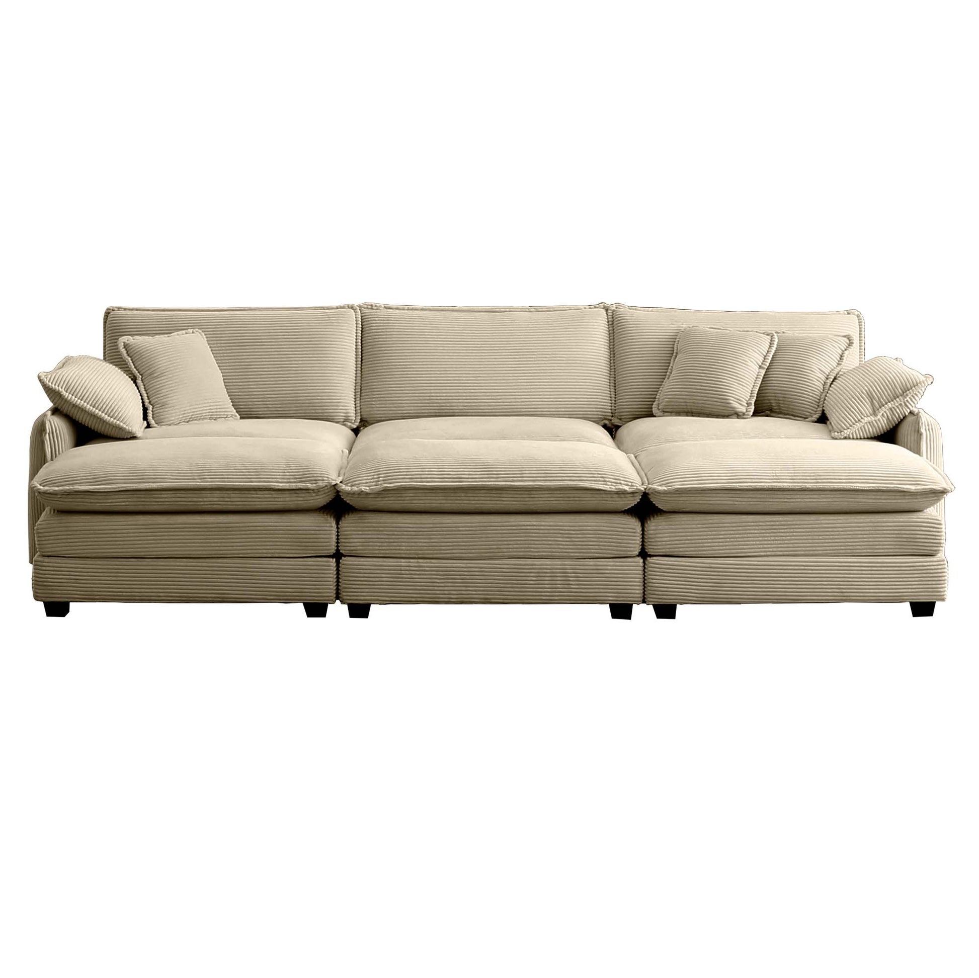 Oversized Modular Cushioned Sofa,With 3 Ottomans To Work As Sleeper Sofa Beds, 3 Seater Sofa With 3 Footstools,Tan Corduroy Fabric Tan Corduroy 3 Seat