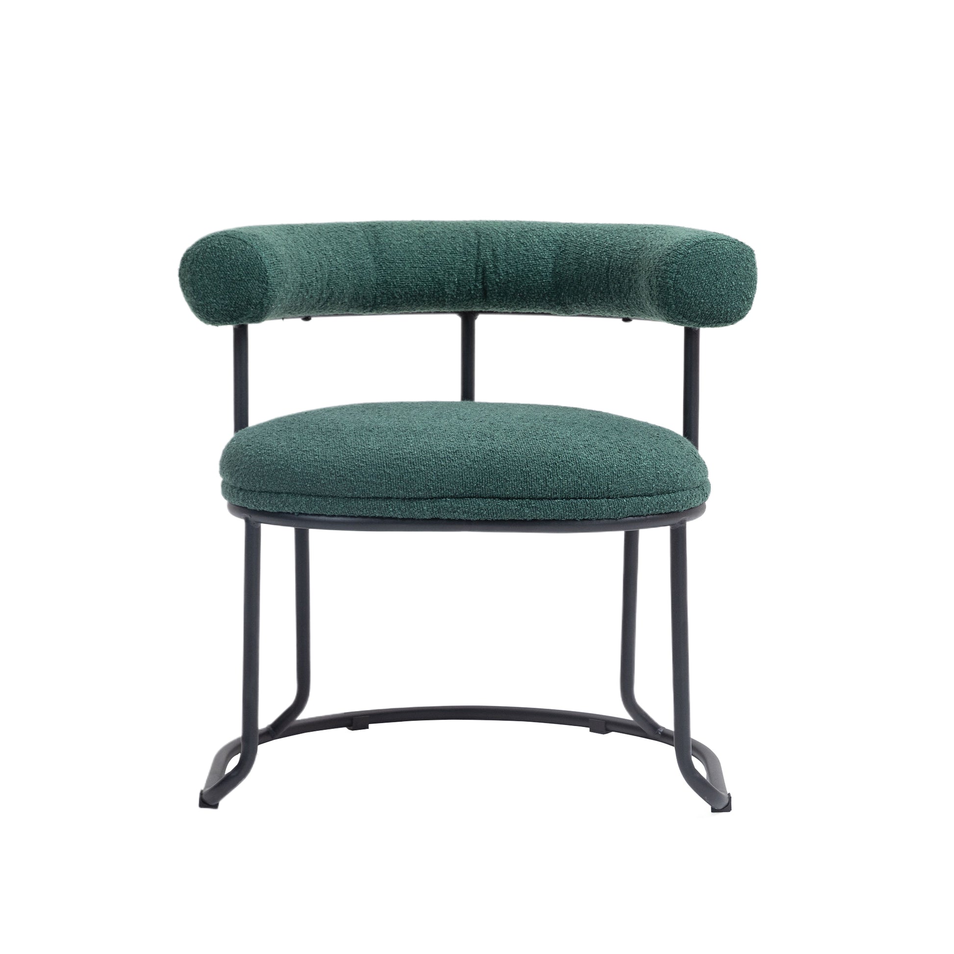 Coolmore Boucle Dining Chairs Set Of 2, Mid Century Modern Curved Backrest Chair, Round Upholstered Kitchen Chairs Emerald Boucle Emerald Foam Mdf Metal