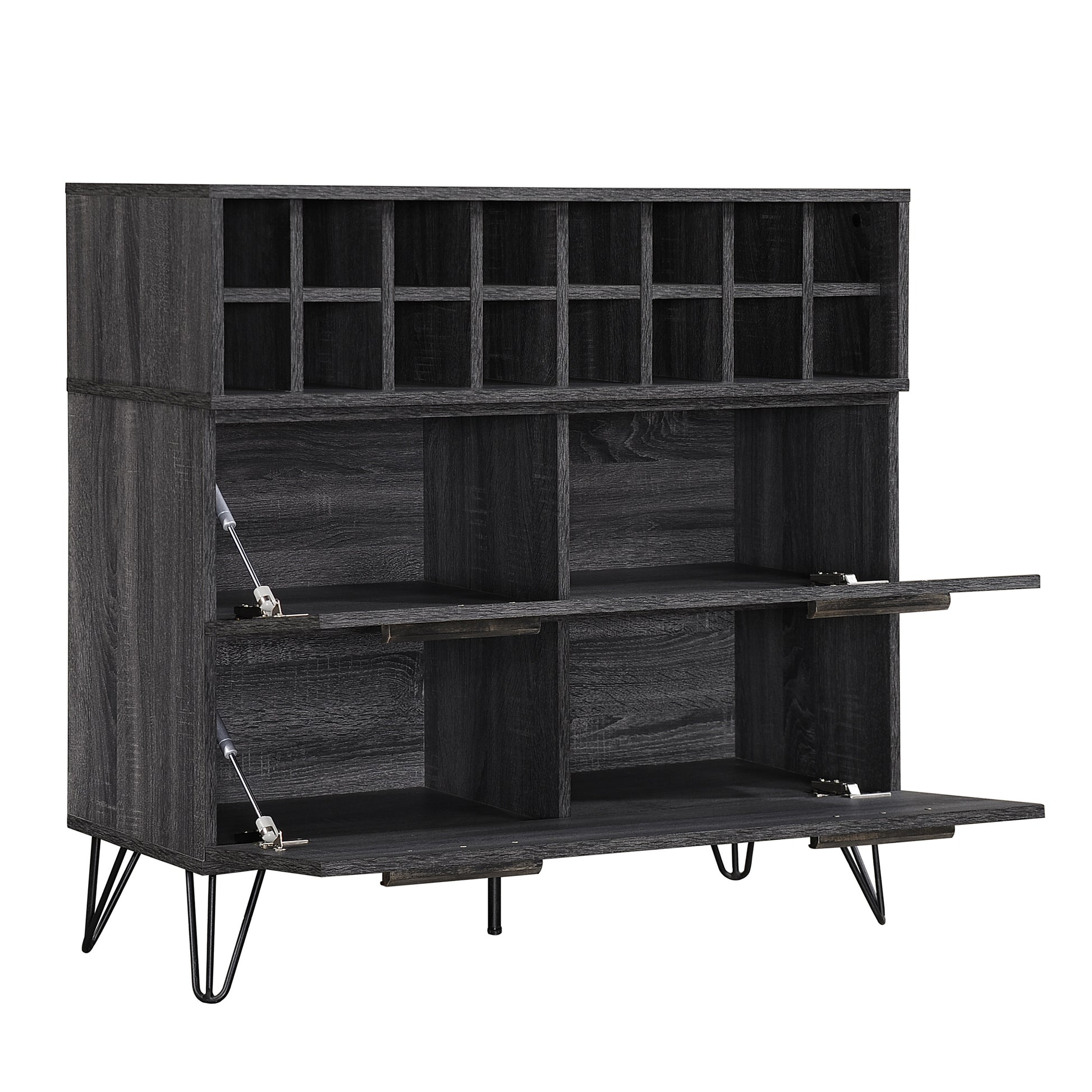 Wine & Bar Cabinet Grey Wood Metal