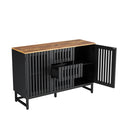 3 Drawer And 4 Shelves Dresser With Slatted Grille Striped Drawer And Doors, Modern Style Dresser, High Quality Mdf And Metal Leg Black Brown Mdf