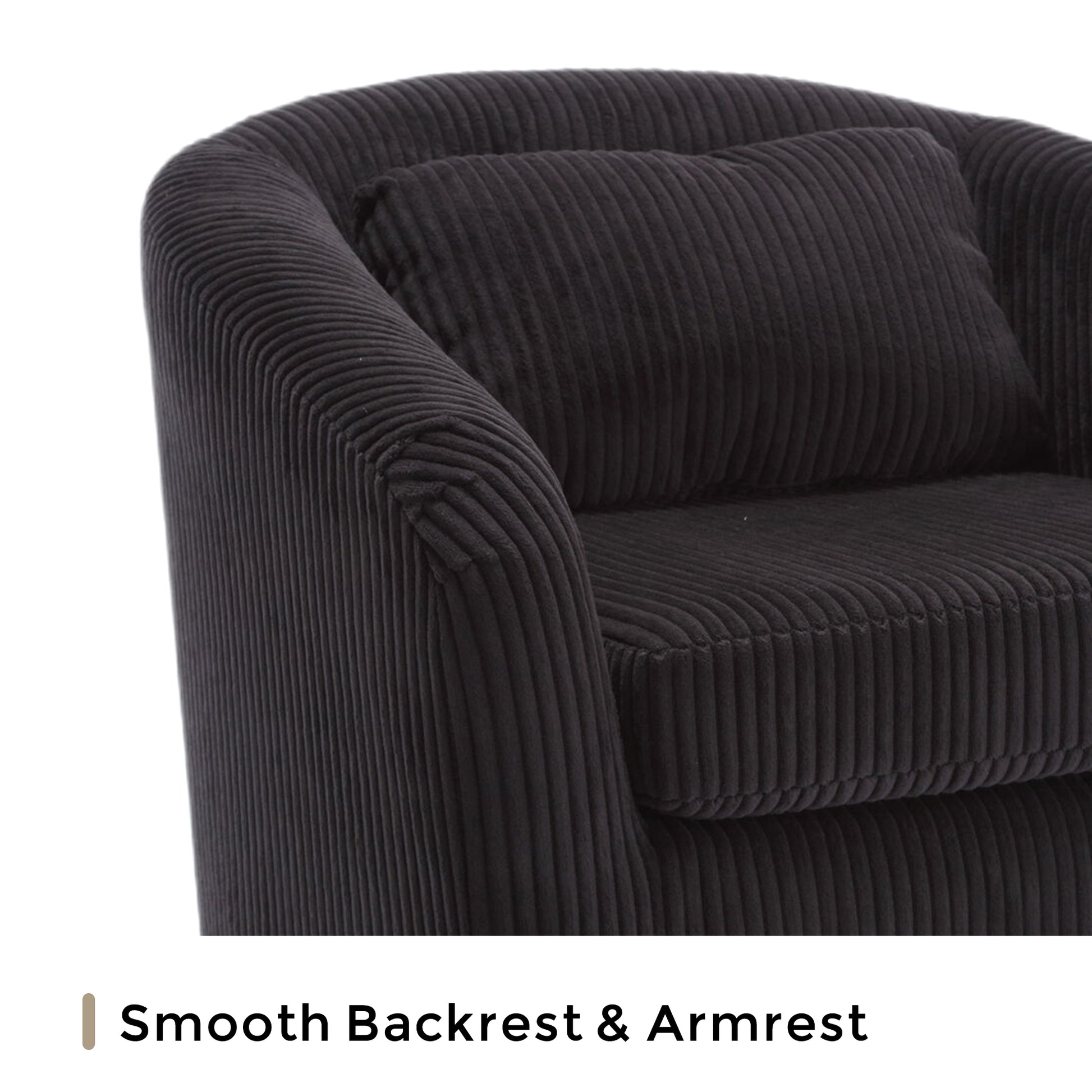 Coolmore Living Room Accent Barrel Chair, Century Modern Style Decorative Chair, Armchair For Living Room With Thick Cushions And Pillows, Comfy Single Sofa Chair, Chair With Wooden Legs,Black Black Corduroy