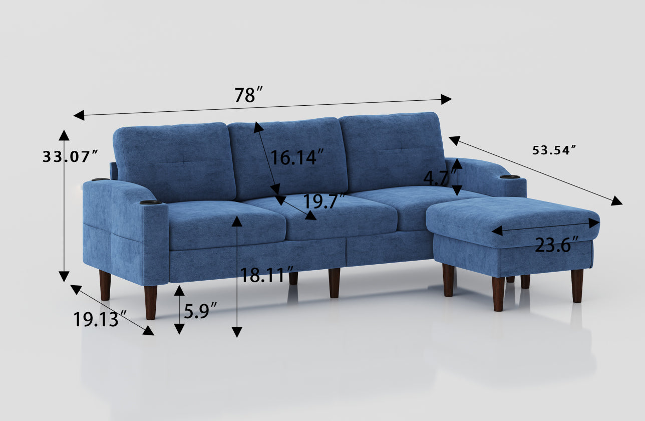 Convertible Combination Sofa Sofa L Shaped Sofa With Storage Cabinet Footstool, Living Room Navy Blue Sofa, Living Room Bedroom Office Small Space 3 Seater Combination Sofa Navy Blue Metal 3 Seat