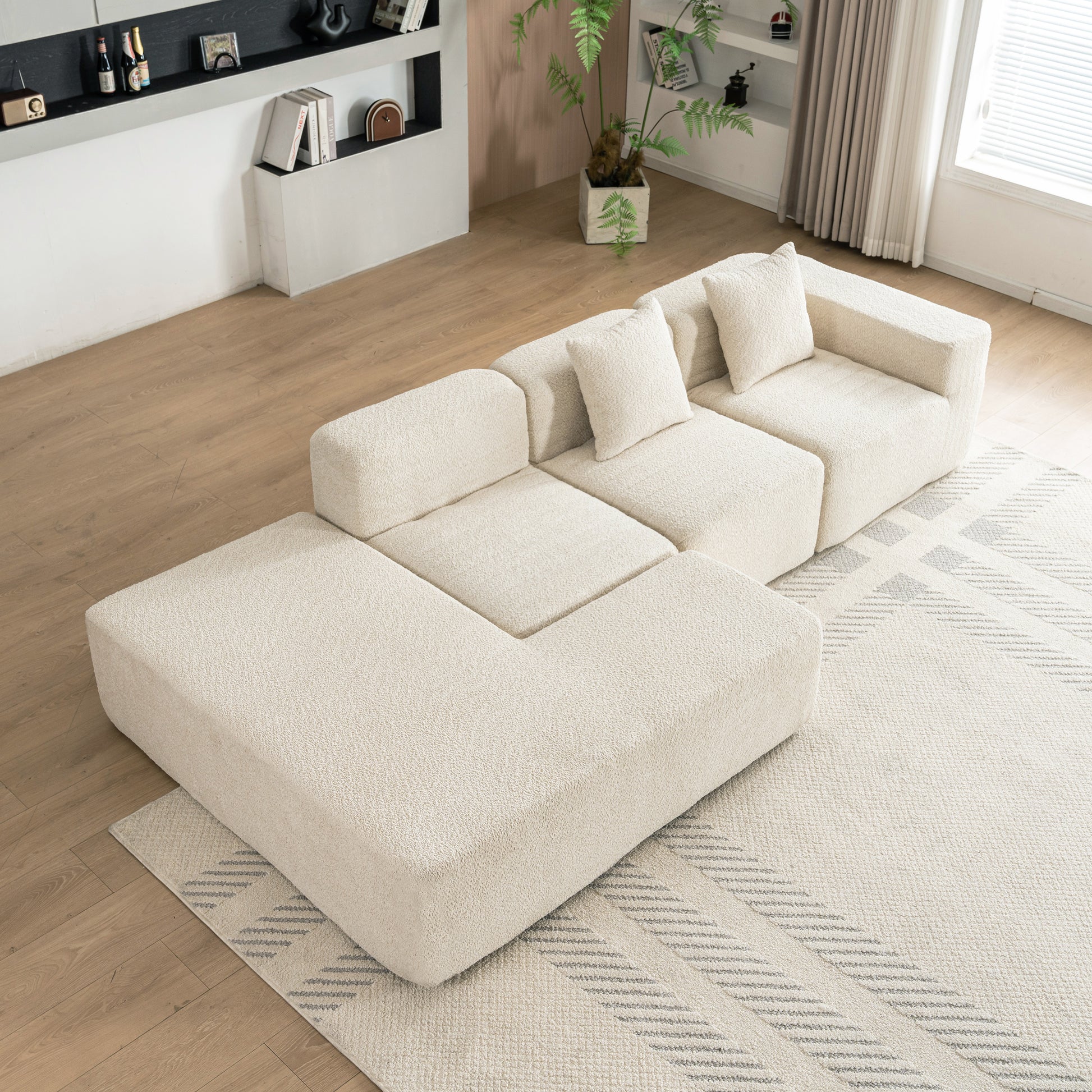 116.5" Sectional Sofa Full Compressed Sofa Couch Free Combined Sofa For Living Room, Beige Beige Foam Polyester 4 Seat