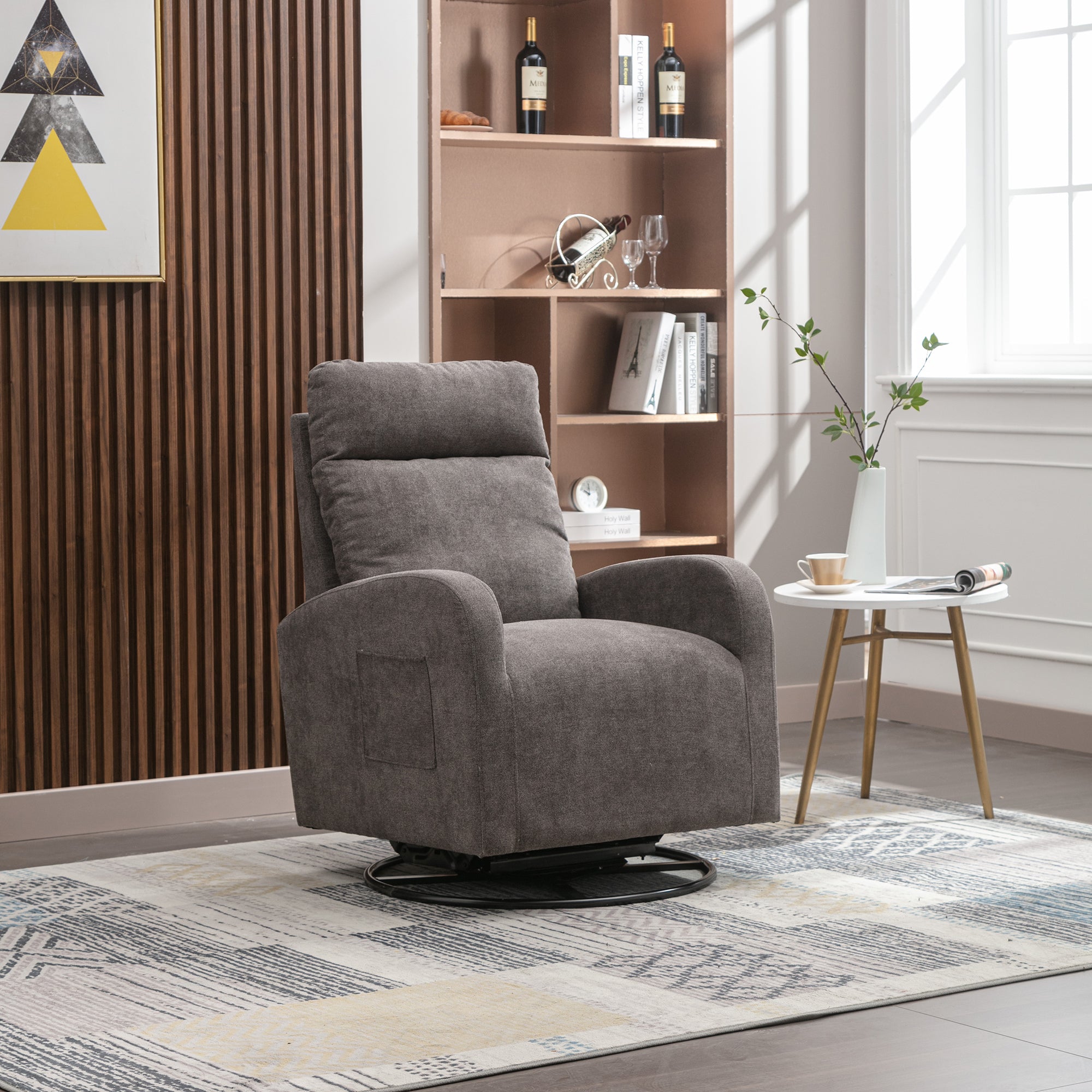 Jiada Upholstered Swivel Glider.Rocking Chair For Nursery In Dark Grey.Modern Style One Left Bag Dark Gray Primary Living Space Foam Linen