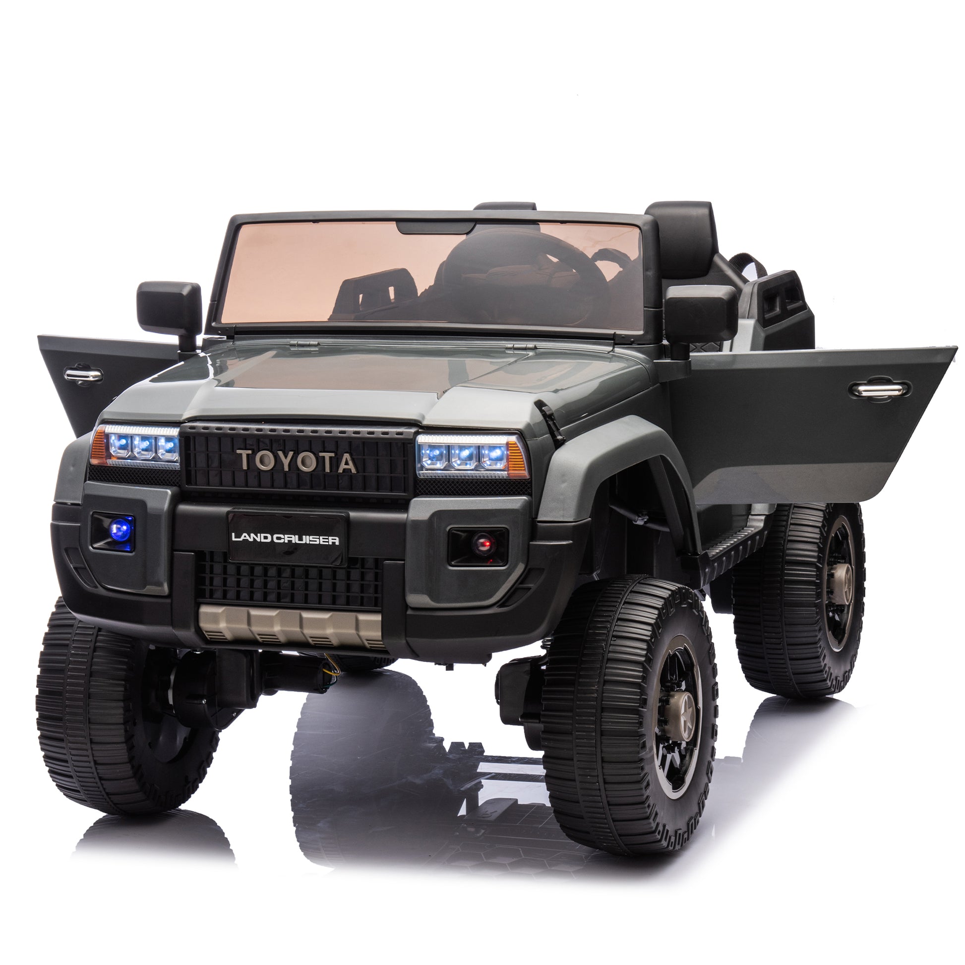 24V Two Seater Kids Ride On Car W Parents Remote Control, Licensed Toyota Lc250,4Wd,220W Motors,With Shovel,Three Point Seat Belt,Slow Start,Speed Adjustment,Bluetooth,Music For Kids Aged 3 . Gray 100 149 Lbs Polypropylene