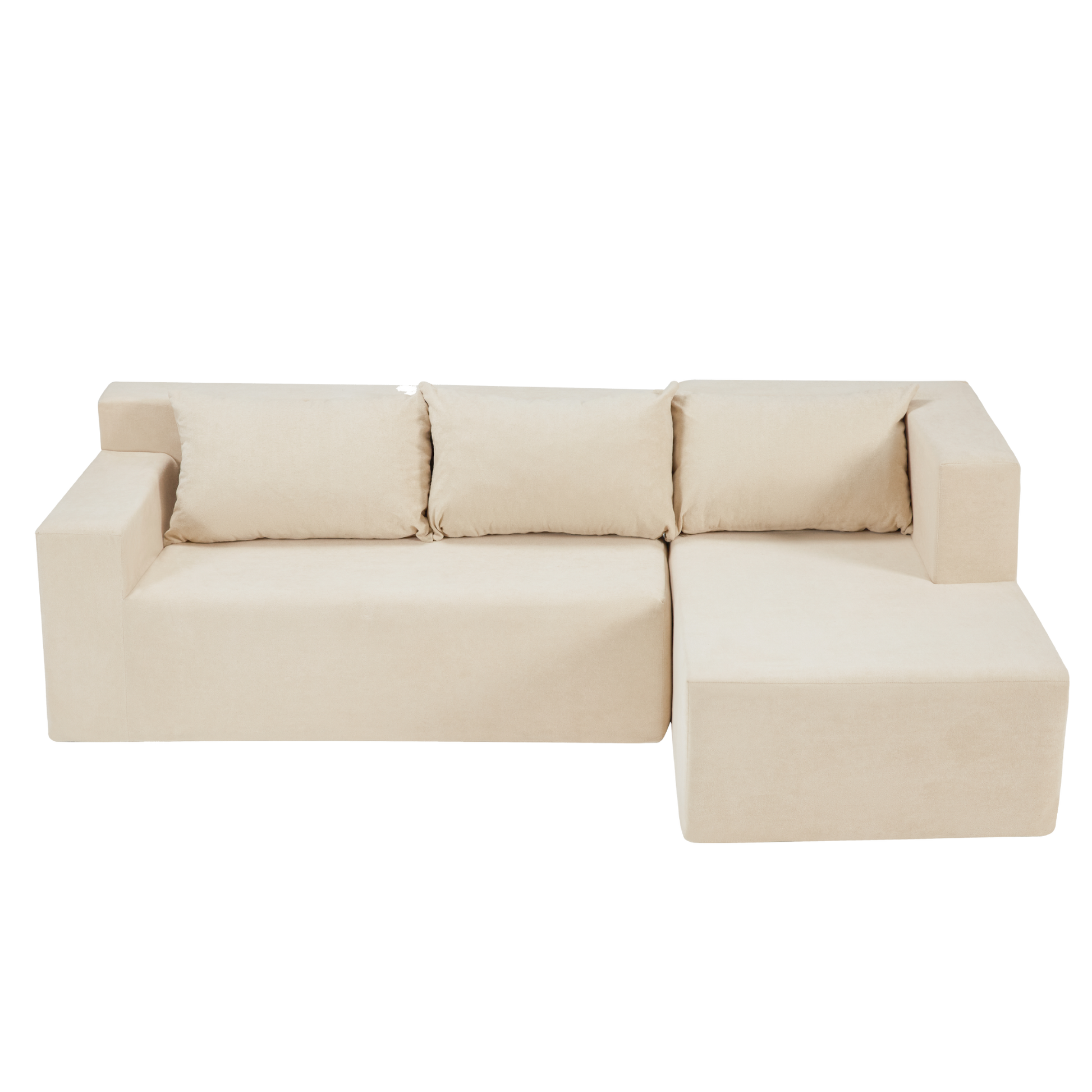 Video Compressed Modern Modular Sectional Sofa, L Shaped Couch Minimalist 2 Pieces Cloud Couch Foam Sofa With Pillows For Living Room Apartment, No Assembly Required Khaki Polyester Medium Firm Cushion Back L Shaped Square Arms Canvas 3 Seat