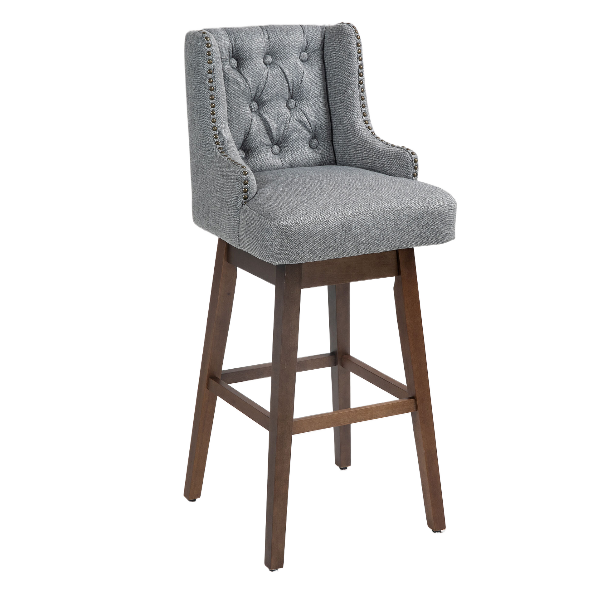 Coolmore Bar Stools Set Of 2 Counter Height Chairs With Footrest For Kitchen, Dining Room And 360 Degree Solid Wood Legs Swivel Bar Stools Set Of 2 Gary Linen Gray Foam Linen