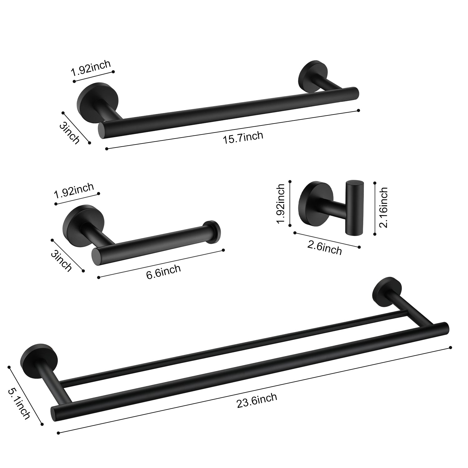 4 Piece Bathroom Hardware Set Matte Black Stainless Steel