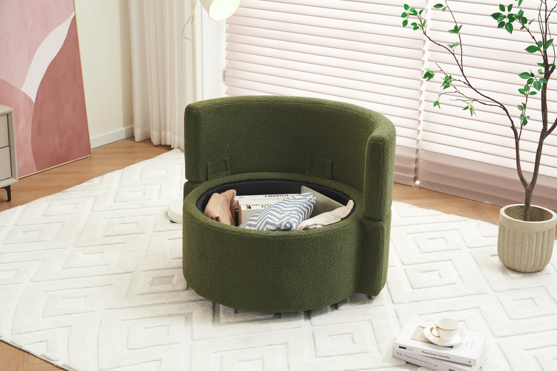 029 Teddy Fabric Swivel And Storage Chair With Back Cushion For Living Room,Green Green Primary Living Space Modern Foam Teddy