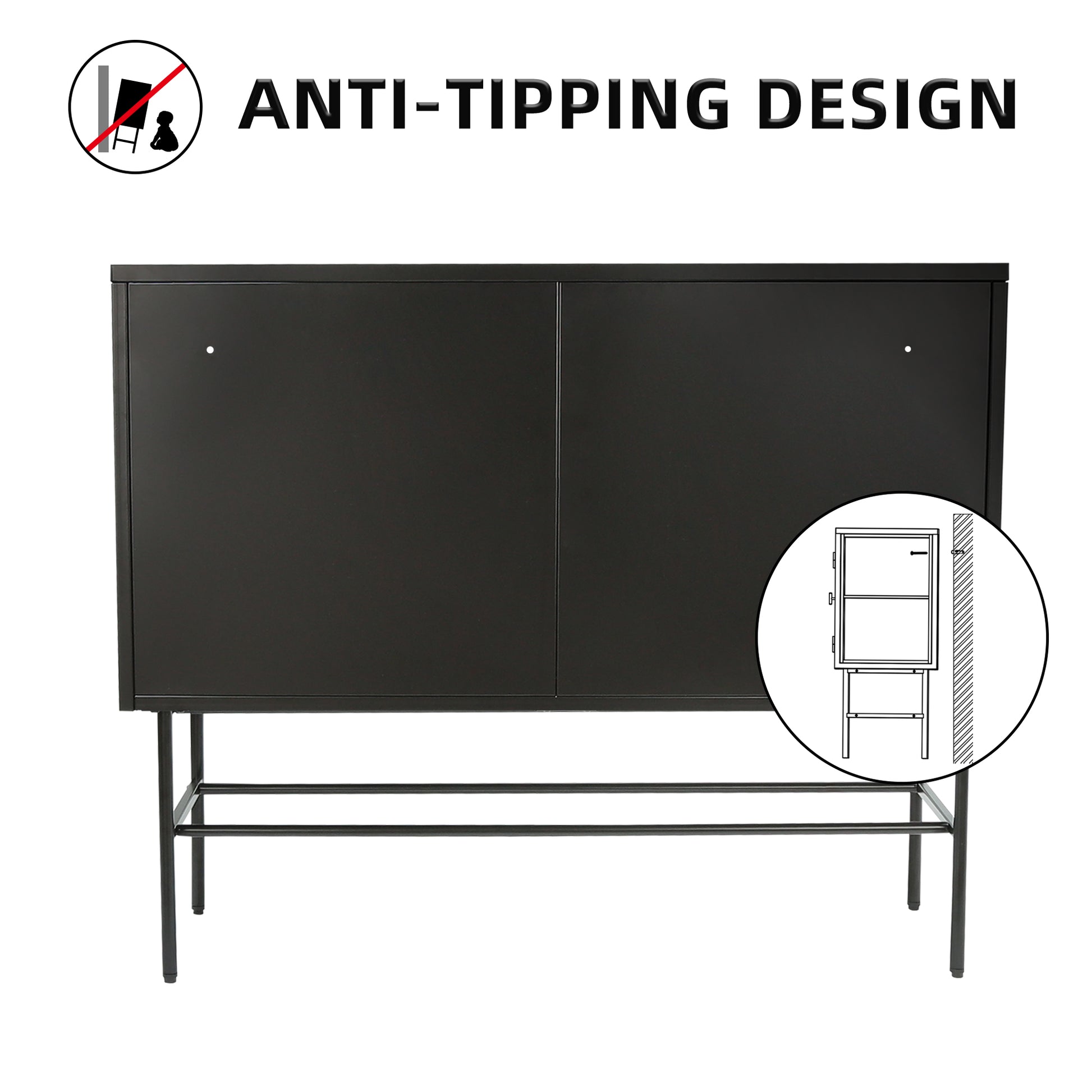 Retro Style Console Table Simple Modern Sideboard Storage Cabinet With Detachable Wide Shelves For Entryway Living Room Bathroom Dining Room Black Black Steel