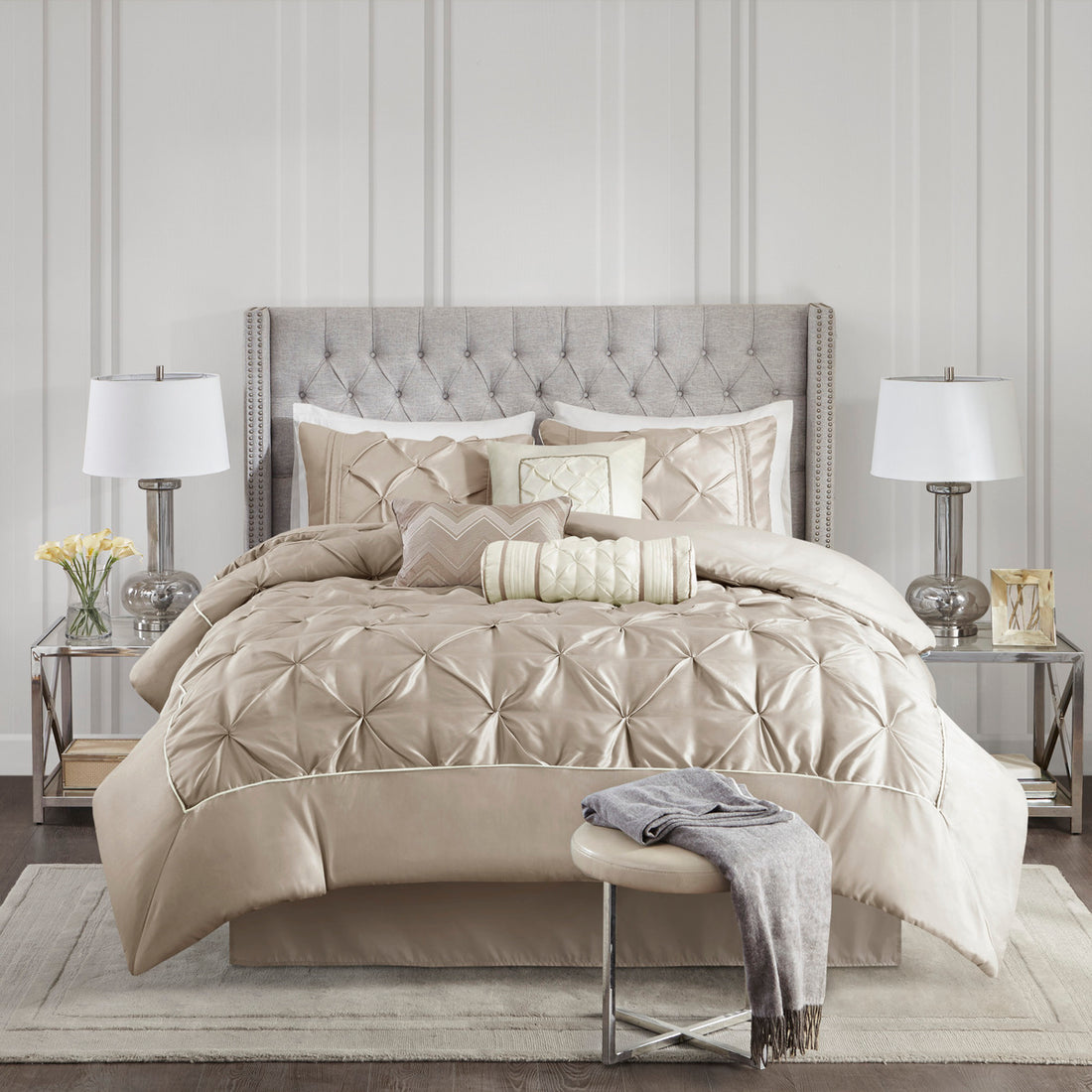7 Piece Tufted Comforter Set Taupe King King Taupe Polyester