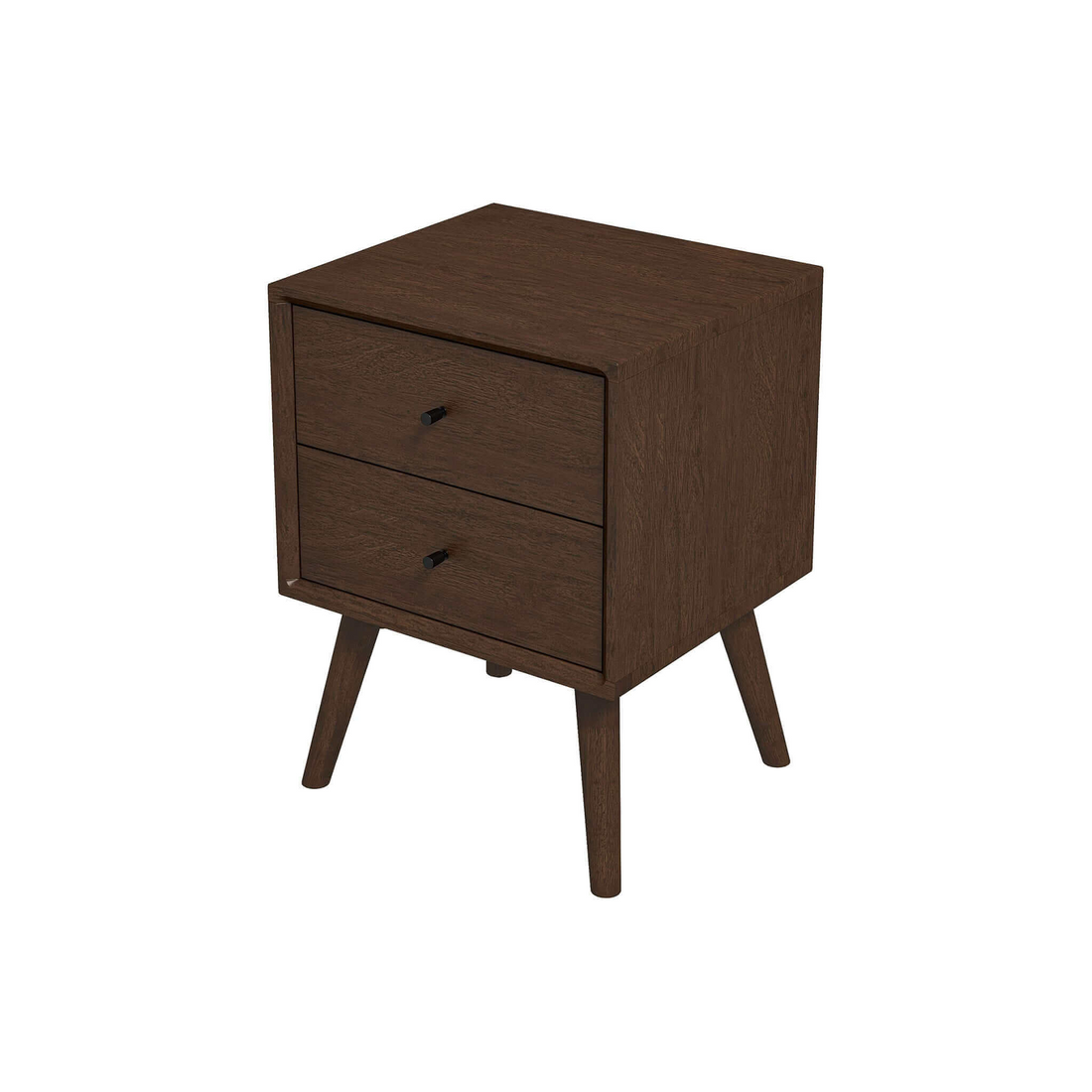 Caroline Night Stand 2 Drawer Dark Brown Brown 2 Drawers Bedside Cabinet Mid Century Modern Walnut Walnut Finish Solid Wood