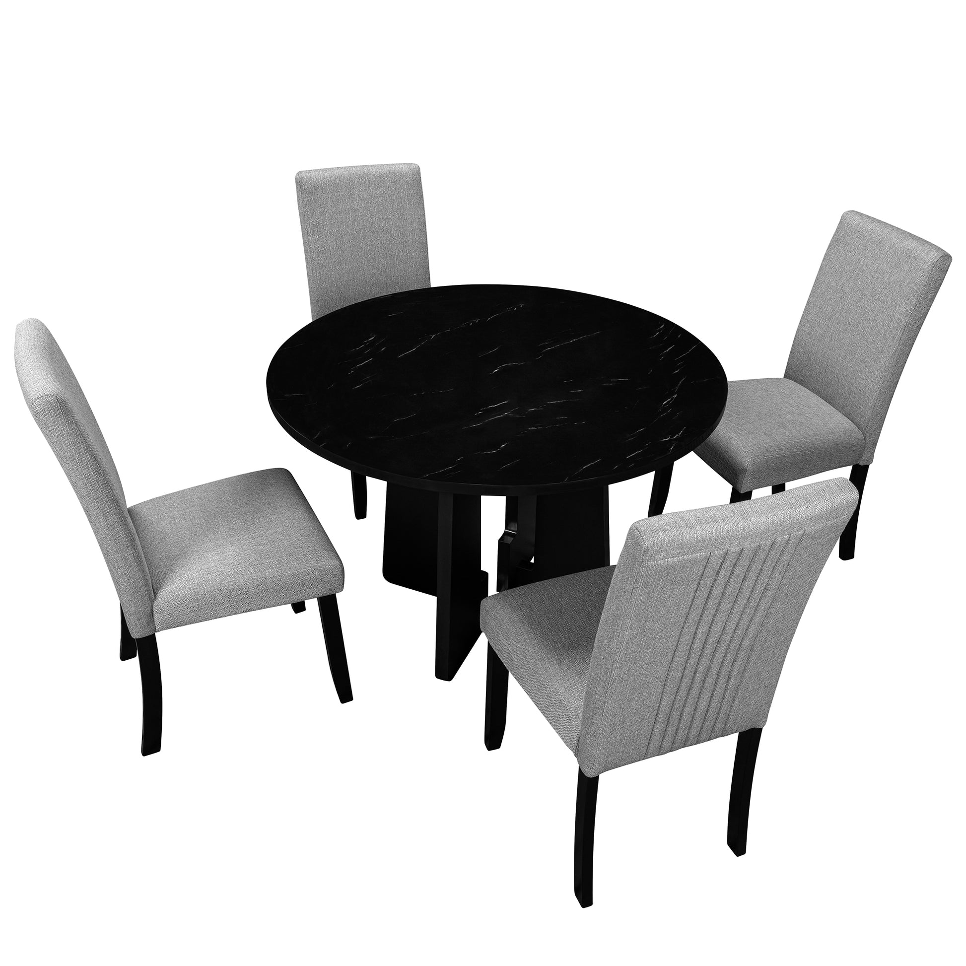5 Piece Round Dining Table Set, 43 Inch Modern Dining Table And 4 Upholstered Chairs For Dining Room, Kitchen Room, Living Room, Easy Assembly Upholstered Chair Grey Black Dining Room American Design,Farmhouse,Mid Century Modern,Modern Round Round Fabric
