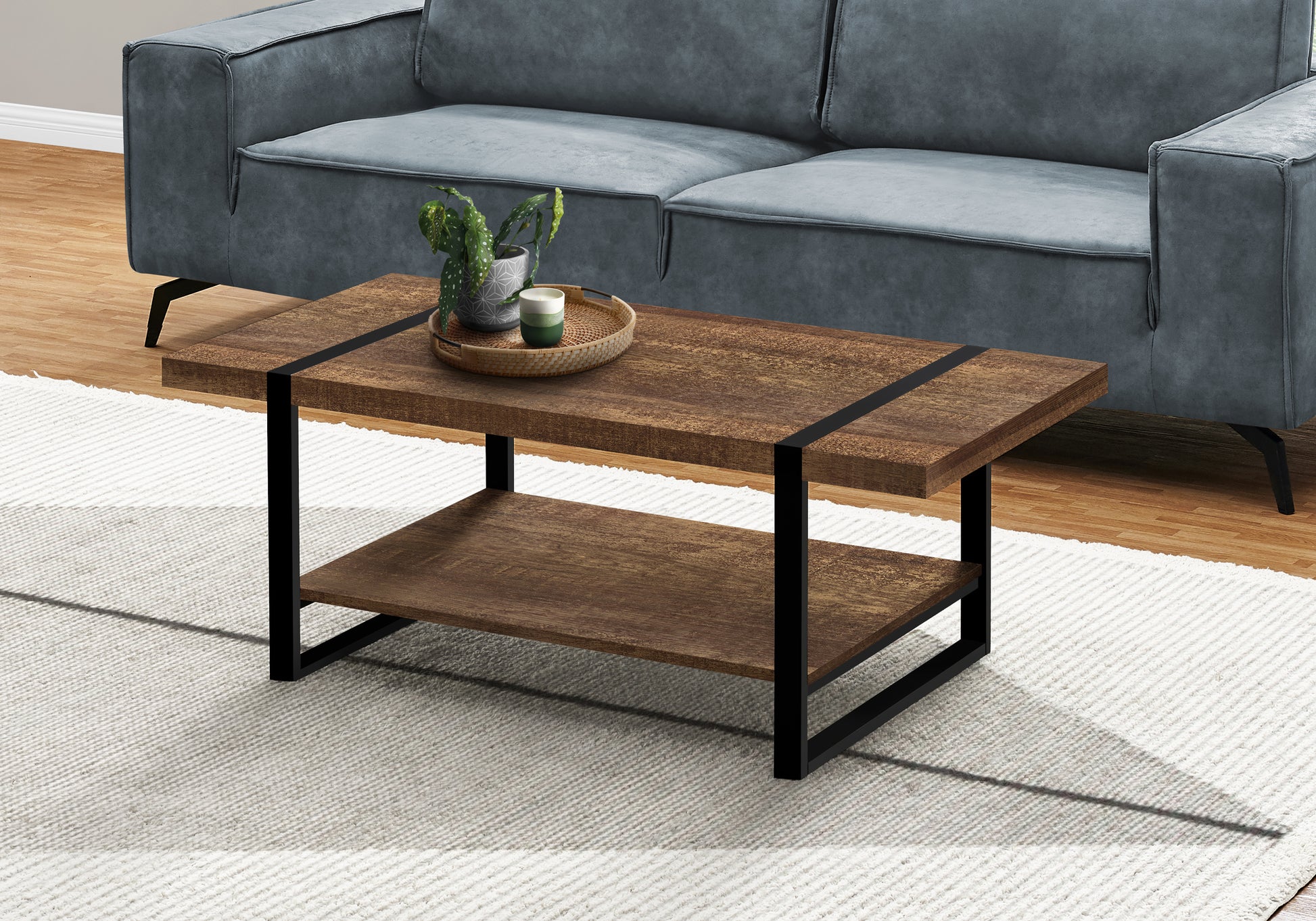 Coffee Table, Accent, Cocktail, Rectangular, Living Room, 48"L, Brown Laminate, Black Metal, Contemporary, Modern Brown Mdf