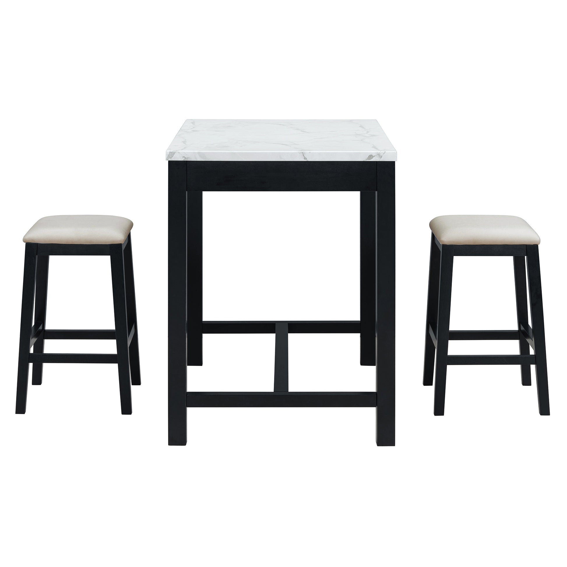 5 Piece Modern Faux Marble Versatile Bar Table Set With Storage Drawers And Padded Stools, Ideal For Space Saving Dining Nooks Or Small Kitchens Black Black Solid Wood Mdf