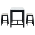 3 Piece Modern Faux Marble Versatile Bar Table Set With Storage Drawers And Padded Stools, Ideal For Space Saving Dining Nooks Or Small Kitchens Black Black Solid Wood Mdf