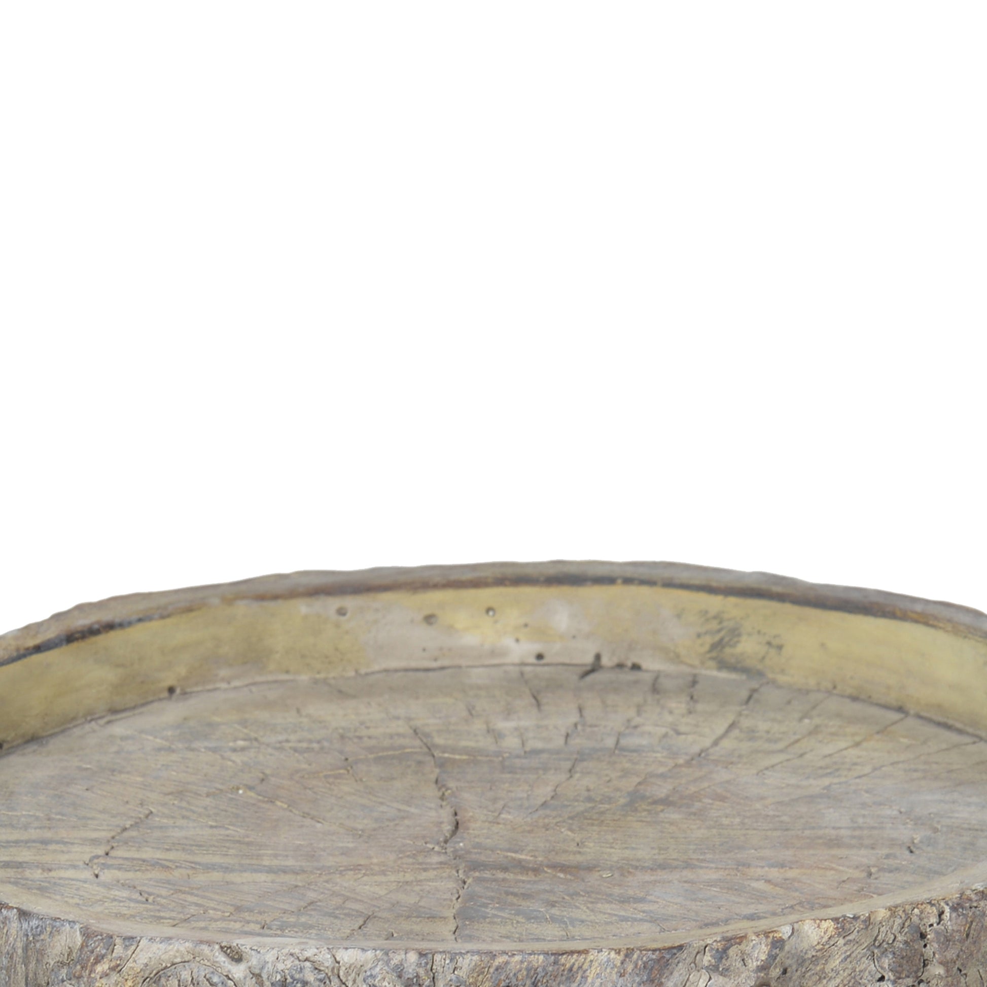 Decorative Round Shape Cemented Log Plate, Gray Gray Cement
