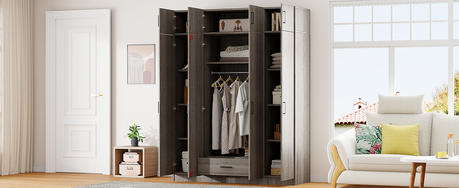 4 Door Wardrobe With 1 Drawer And Top Cabinetgray Gray Gray Bedroom Contemporary Particle Board