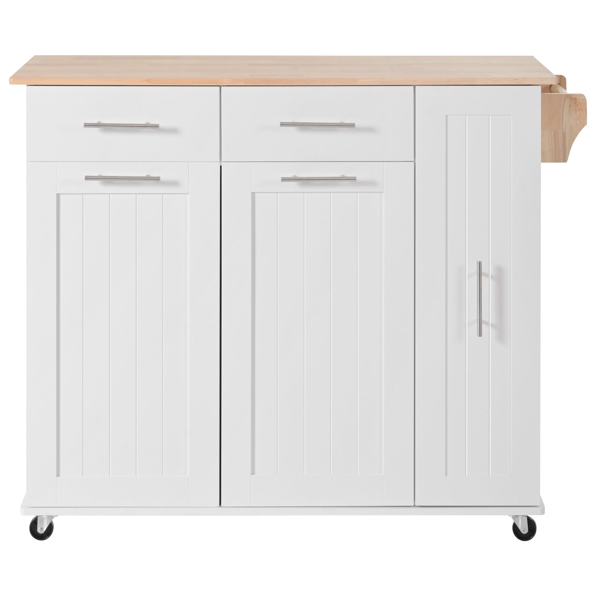 K&K Kitchen Island With Drop Leaf, Kitchen Storage Cart With 3 Tier Pull Out Cabinet Organizer, Internal Storage Rack, Rolling Kitchen Cart On Wheels With Towel Rack, 2 Drawers, For Kitchen, White White Brown Kitchen Classic,Farmhouse,Luxury,Modern