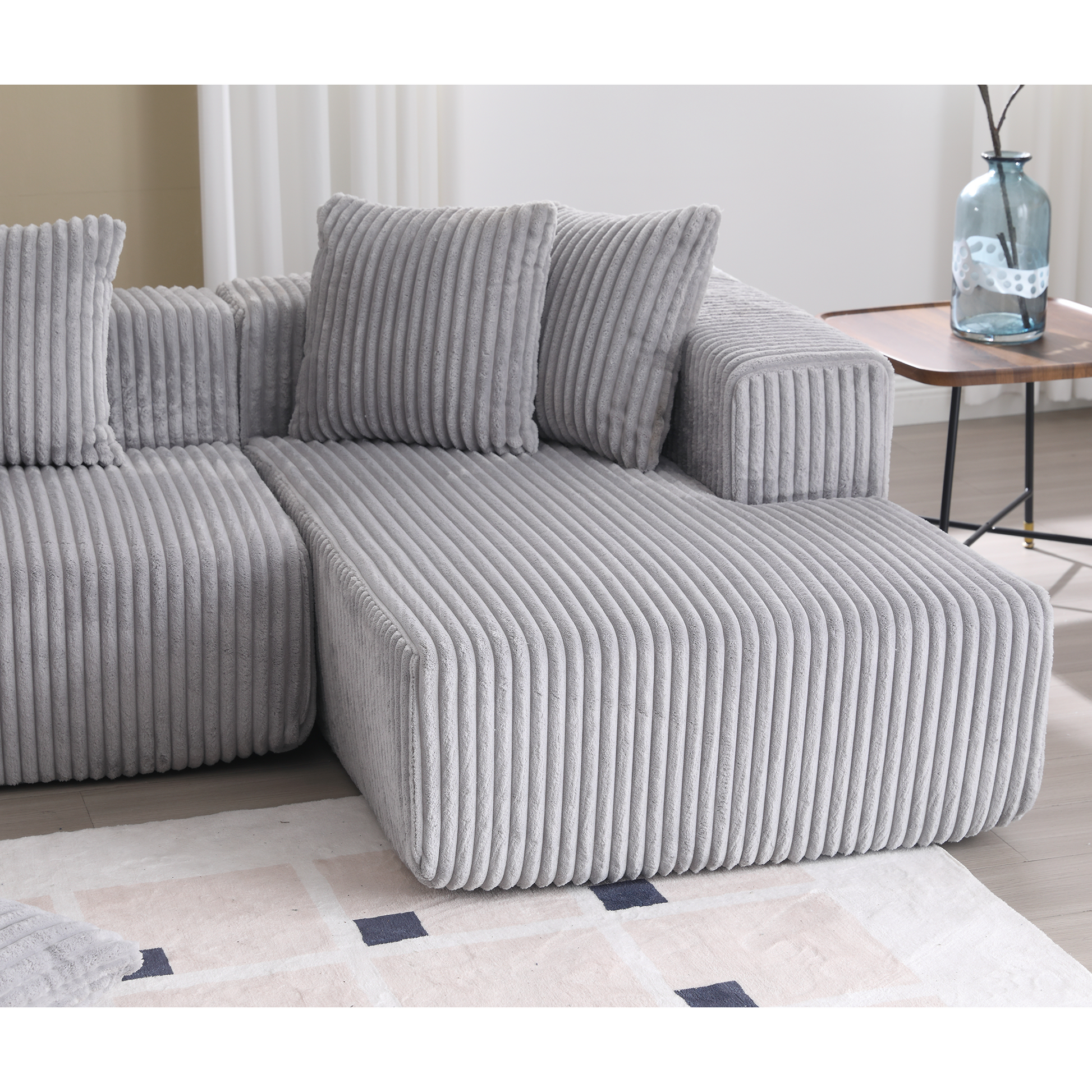 Arrived 131'' Modular Sectional Couch, U Shaped Sofachaise Lounge, Striped Fabric,Upholstered 4 Seater Couch For Living Room, Bedroom, Free Combination Sofa Corduroy , Gray Gray Polyester Primary Living Space Soft Modern Square Arms Foam Upholstered 4