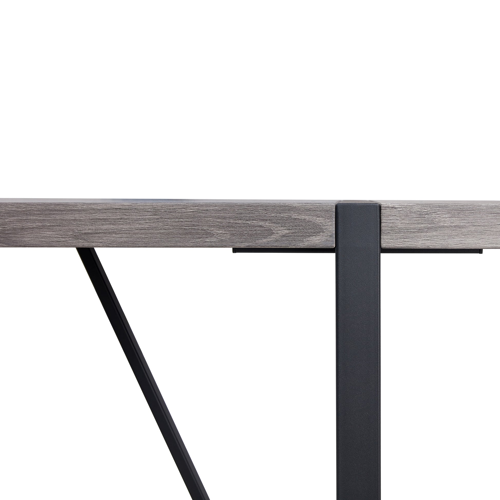 Table And Chair Set, Textured Top In Vintage Retro Grey Wood Grain Desktop, Black Metal Legs. Dining Chair With White Faux Leather Backrest Cushion With Black Metal Legs. Gray,Wood Seats 4 Mdf Metal