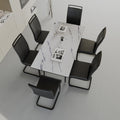 An Expandable Dining Table Set For 2 6 People, Equipped With A C Shaped Tubular Cushioned Armless Dining Chair And An Elegant And Spacious Dining Table Kitchen Table And Chair Set, With Metal Legs Black White Mdf