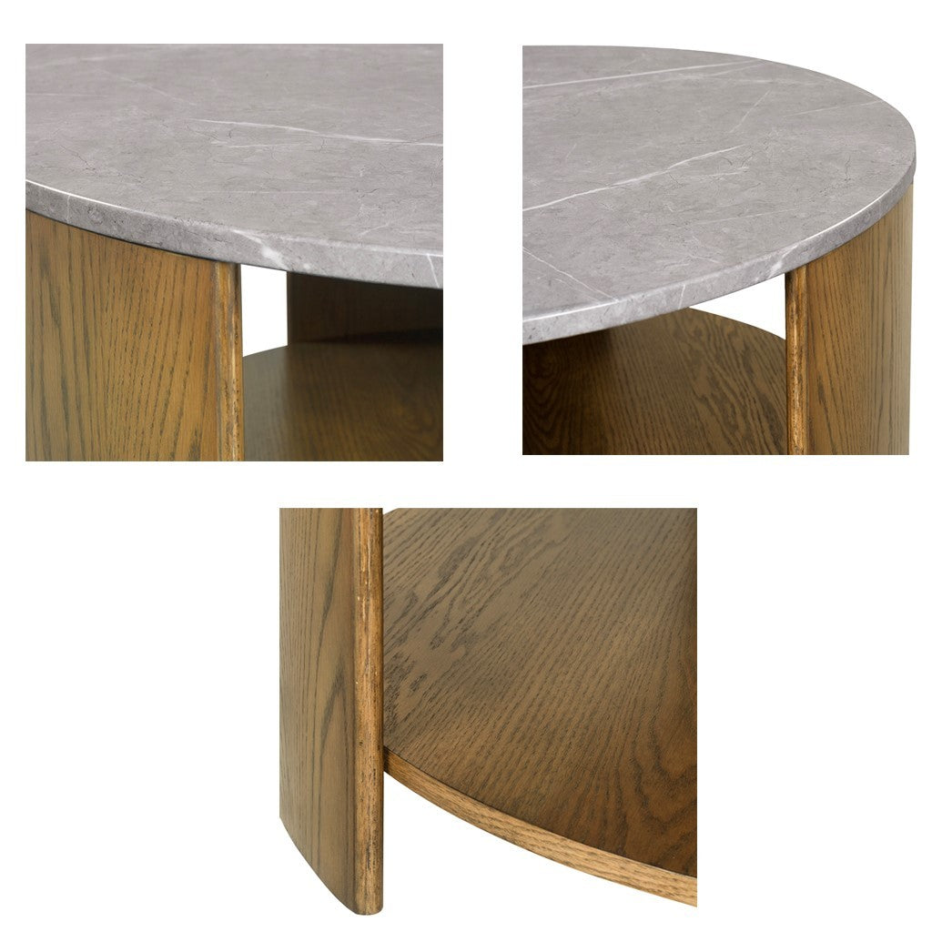Round Mixed Material Coffee Table With Shelf Oak Mdf