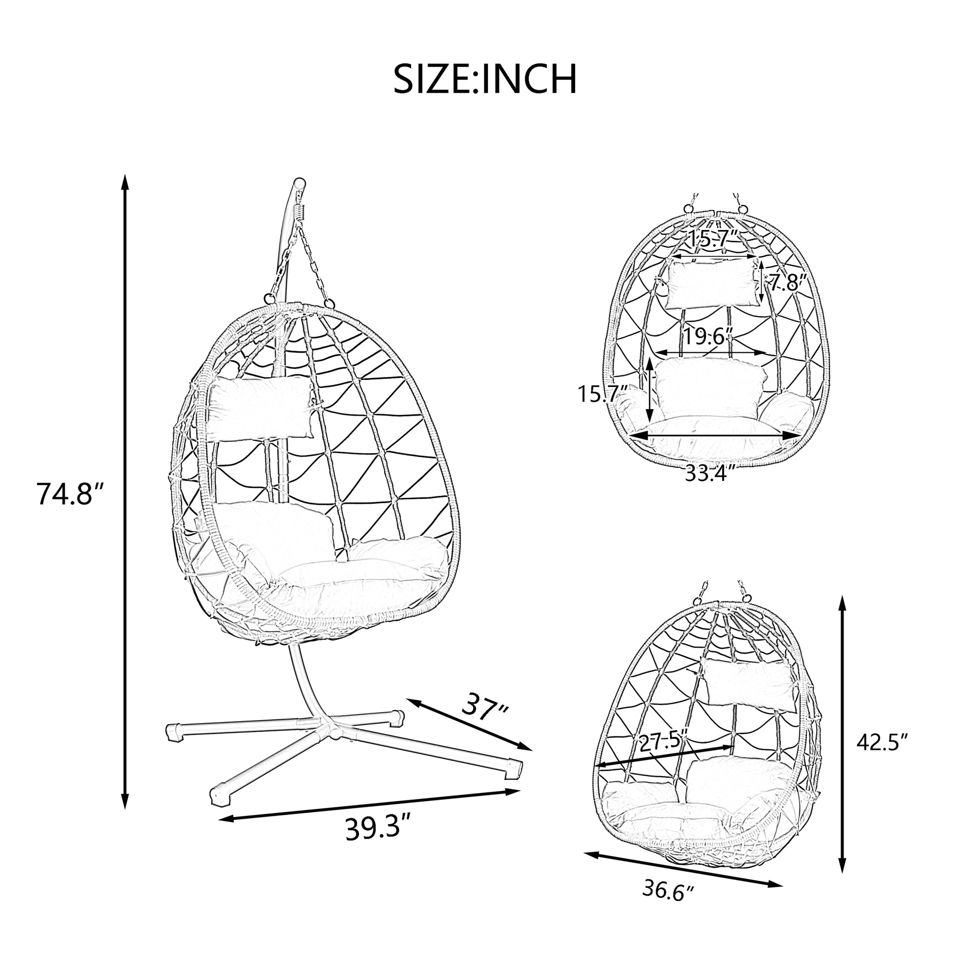 Egg Chair With Stand Indoor Outdoor Swing Chair Patio Wicker Hanging Egg Chair Hanging Basket Chair With Stand For Bedroom Living Room Balcony Gray Steel