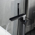 Matte Black Freestanding Tub Filler Floor Mount Faucet With Handheld Shower And Waterfall Spout Matte Black Brass